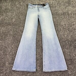 Express Jeans Womens 2R Blue 70s Flare Mid Rise Stretch Denim Light Wash Retro